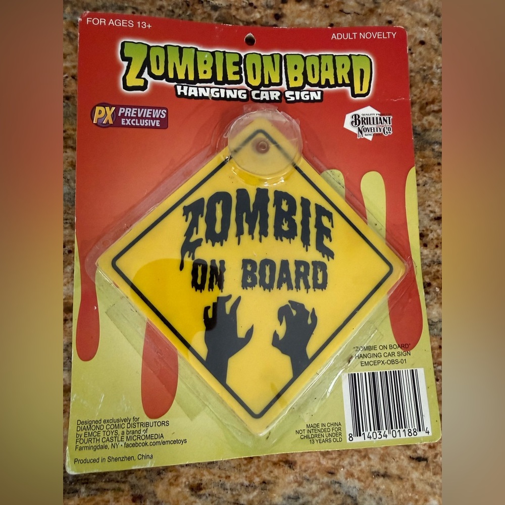 New Zombie On Board Hanging Car Sign